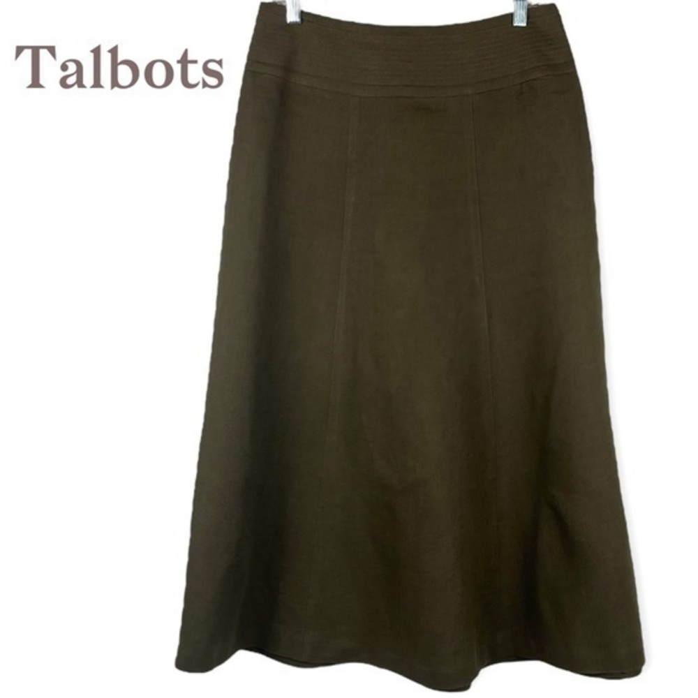 Talbots 100% Irish Linen Olive Green Midi Skirt NWOT